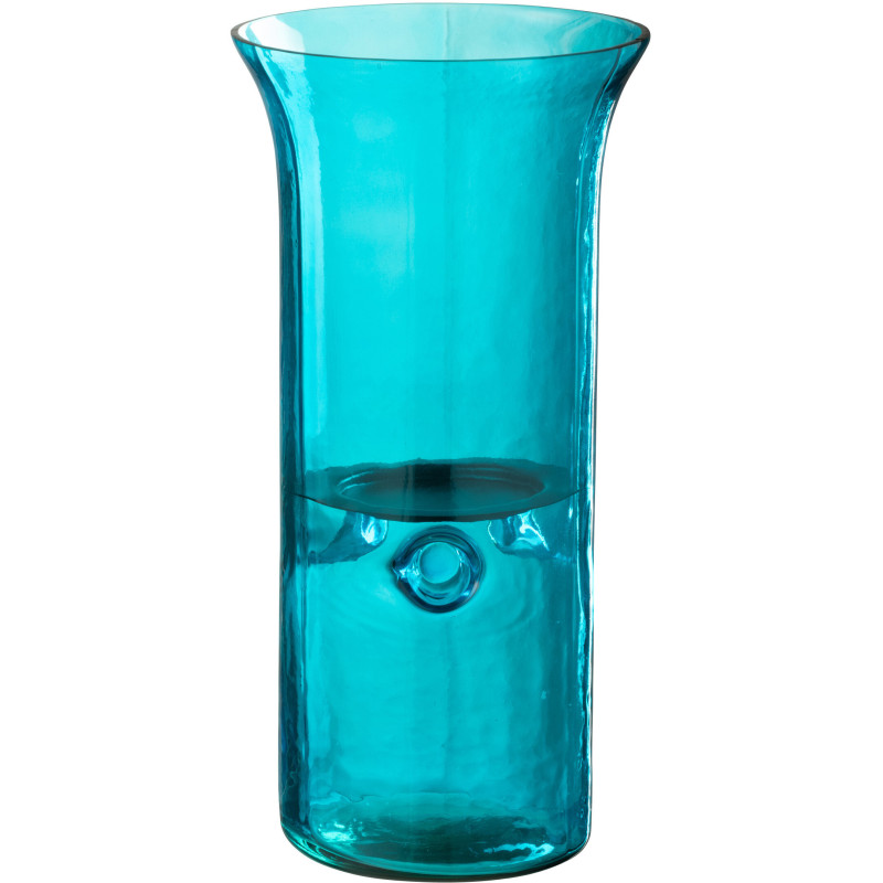 Grand Photophore moderne cylindrique Hauteur 30 cm en Verre Bleu azur Métal Noir Tarifa - 1