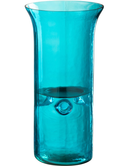 Grand Photophore moderne cylindrique Hauteur 30 cm en Verre Bleu azur Métal Noir Tarifa - 1