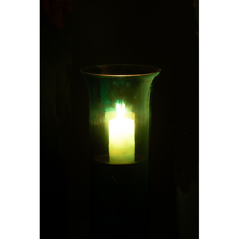 Grand Photophore moderne cylindrique Hauteur 30 cm en Verre Bleu azur Métal Noir Tarifa - 3