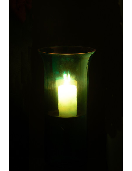 Grand Photophore moderne cylindrique Hauteur 30 cm en Verre Bleu azur Métal Noir Tarifa - 3