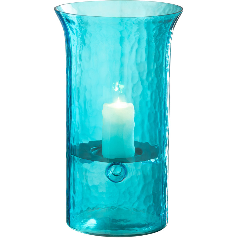 Grand Photophore moderne cylindrique Hauteur 34 cm en Verre Bleu azur Métal Noir Tarifa - 2