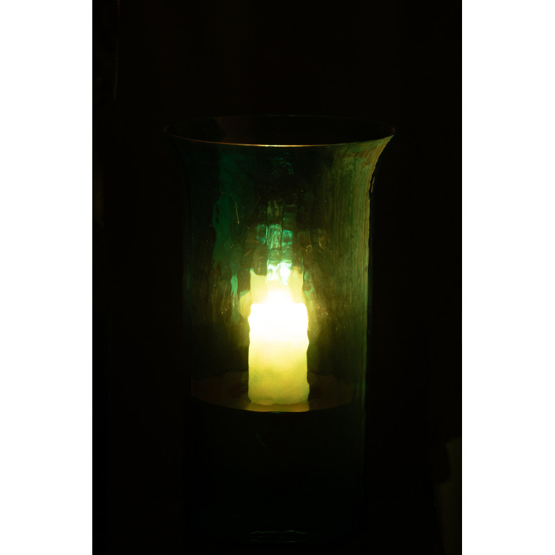 Grand Photophore moderne cylindrique Hauteur 34 cm en Verre Bleu azur Métal Noir Tarifa - 3