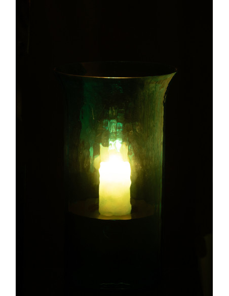 Grand Photophore moderne cylindrique Hauteur 34 cm en Verre Bleu azur Métal Noir Tarifa - 3