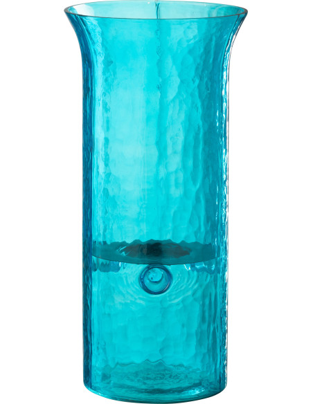 Grand Photophore moderne cylindrique Hauteur 41 cm en Verre Bleu azur Métal Noir Tarifa - 1