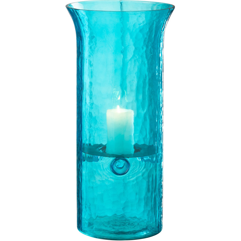 Grand Photophore moderne cylindrique Hauteur 41 cm en Verre Bleu azur Métal Noir Tarifa - 2