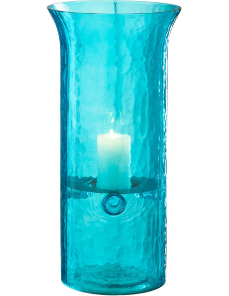 Grand Photophore moderne cylindrique Hauteur 41 cm en Verre Bleu azur Métal Noir Tarifa - 2