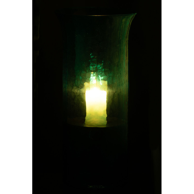 Grand Photophore moderne cylindrique Hauteur 41 cm en Verre Bleu azur Métal Noir Tarifa - 3