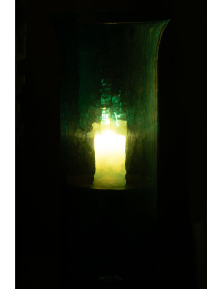 Grand Photophore moderne cylindrique Hauteur 41 cm en Verre Bleu azur Métal Noir Tarifa - 3