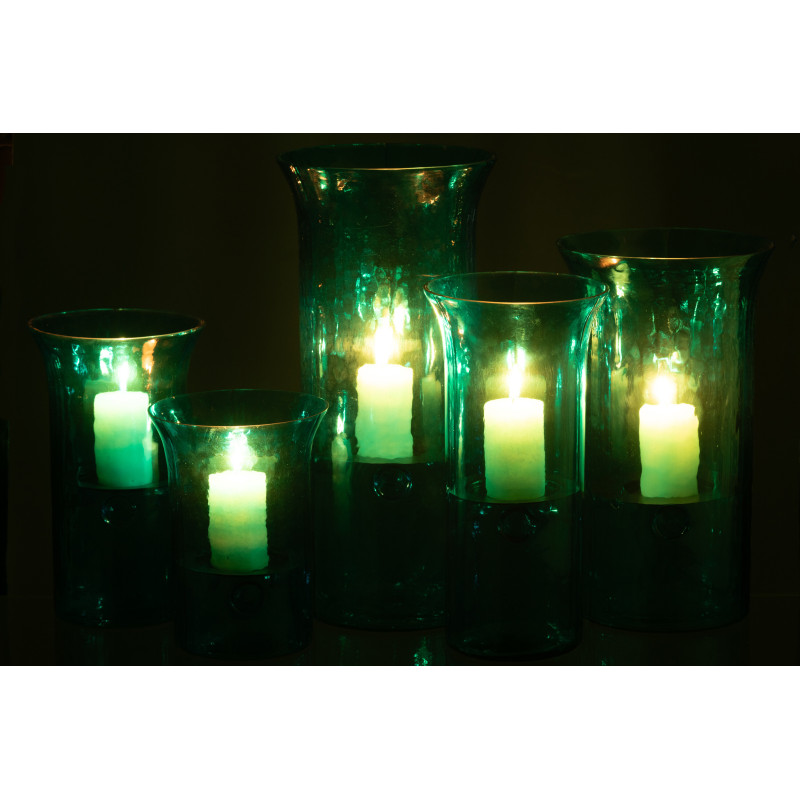 Grand Photophore moderne cylindrique Hauteur 41 cm en Verre Bleu azur Métal Noir Tarifa - 6