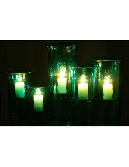 Grand Photophore moderne cylindrique Hauteur 41 cm en Verre Bleu azur Métal Noir Tarifa - 6