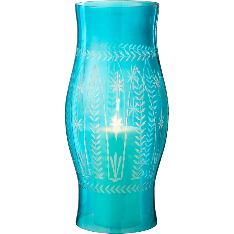 Grand Photophore original Hauteur 39 cm en Verre Bleu azur Tarifa - 3