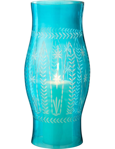 Grand Photophore original Hauteur 39 cm en Verre Bleu azur Tarifa - 3