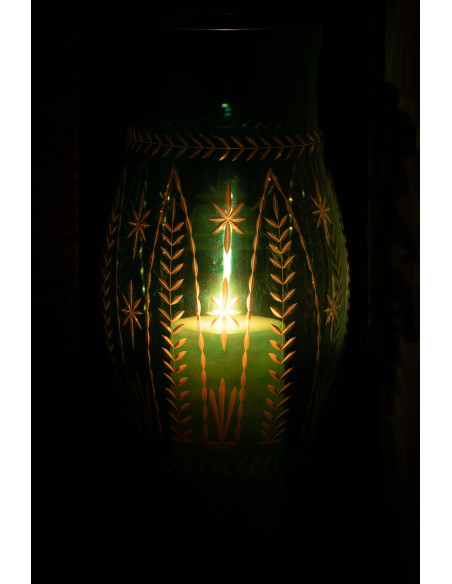 Grand Photophore original Hauteur 39 cm en Verre Bleu azur Tarifa - 4