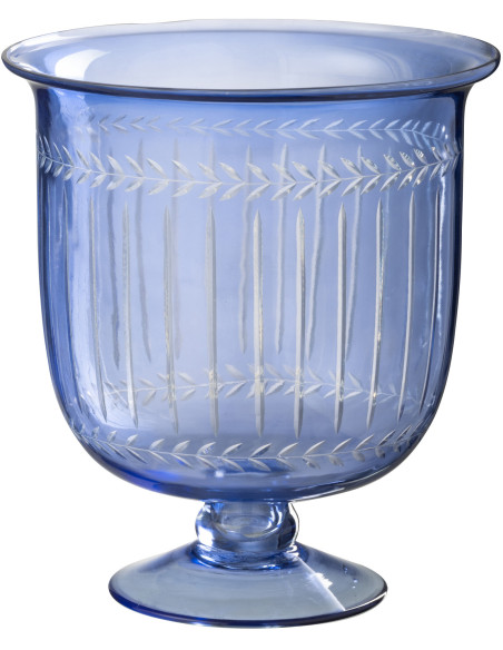 Grand Photophore Verre sur pied Diamètre 22 cm en Verre Bleu Métal Noir Tarifa - 1