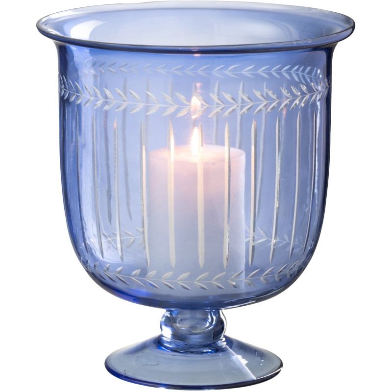 Grand Photophore Verre sur pied Diamètre 22 cm en Verre Bleu Métal Noir Tarifa - 2