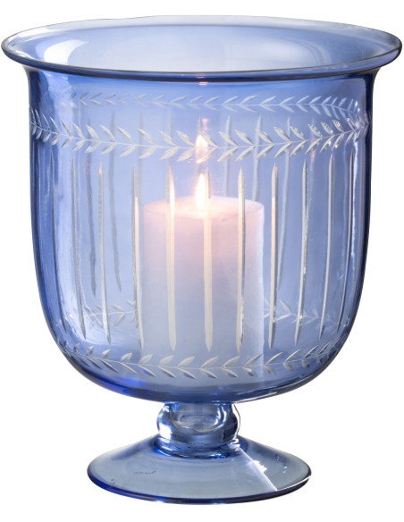 Grand Photophore Verre sur pied Diamètre 22 cm en Verre Bleu Métal Noir Tarifa - 2