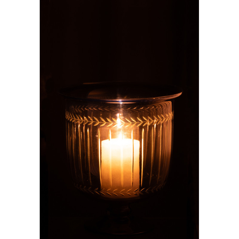 Grand Photophore Verre sur pied Diamètre 22 cm en Verre Bleu Métal Noir Tarifa - 3