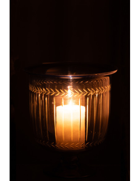 Grand Photophore Verre sur pied Diamètre 22 cm en Verre Bleu Métal Noir Tarifa - 3