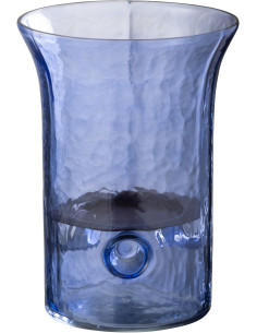 Photophore moderne cylindrique Hauteur 21 cm en Verre Bleu Métal Noir Tarifa - 1