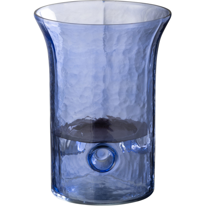 Photophore moderne cylindrique Hauteur 21 cm en Verre Bleu Métal Noir Tarifa - 1