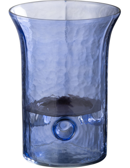 Photophore moderne cylindrique Hauteur 21 cm en Verre Bleu Métal Noir Tarifa - 1