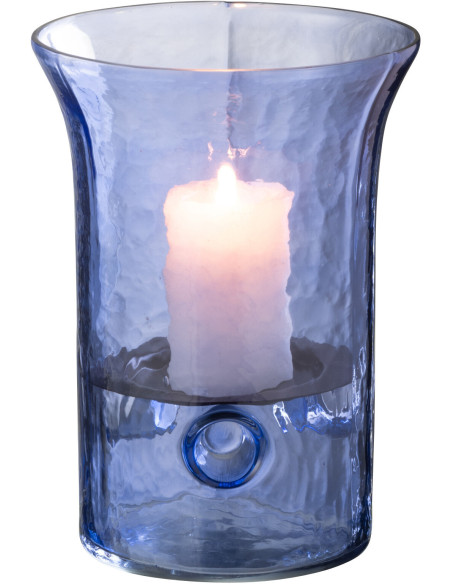 Photophore moderne cylindrique Hauteur 21 cm en Verre Bleu Métal Noir Tarifa - 2