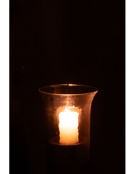 Photophore moderne cylindrique Hauteur 21 cm en Verre Bleu Métal Noir Tarifa - 3