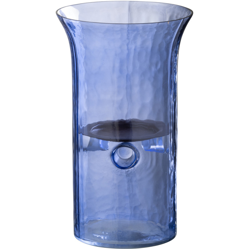 Photophore moderne cylindrique Hauteur 26 cm en Verre Bleu Métal Noir Tarifa - 1