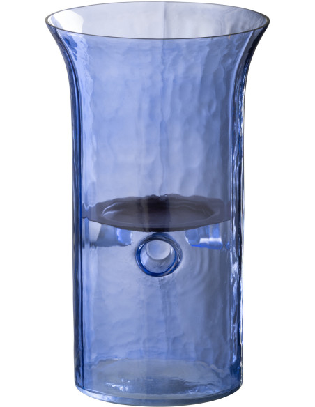 Photophore moderne cylindrique Hauteur 26 cm en Verre Bleu Métal Noir Tarifa - 1