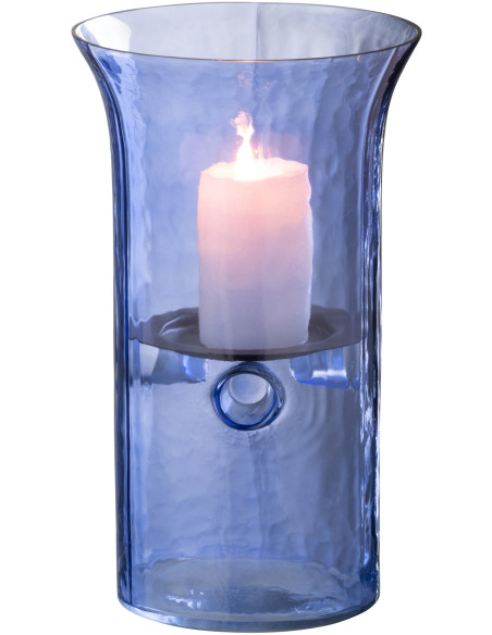 Photophore moderne cylindrique Hauteur 26 cm en Verre Bleu Métal Noir Tarifa - 3