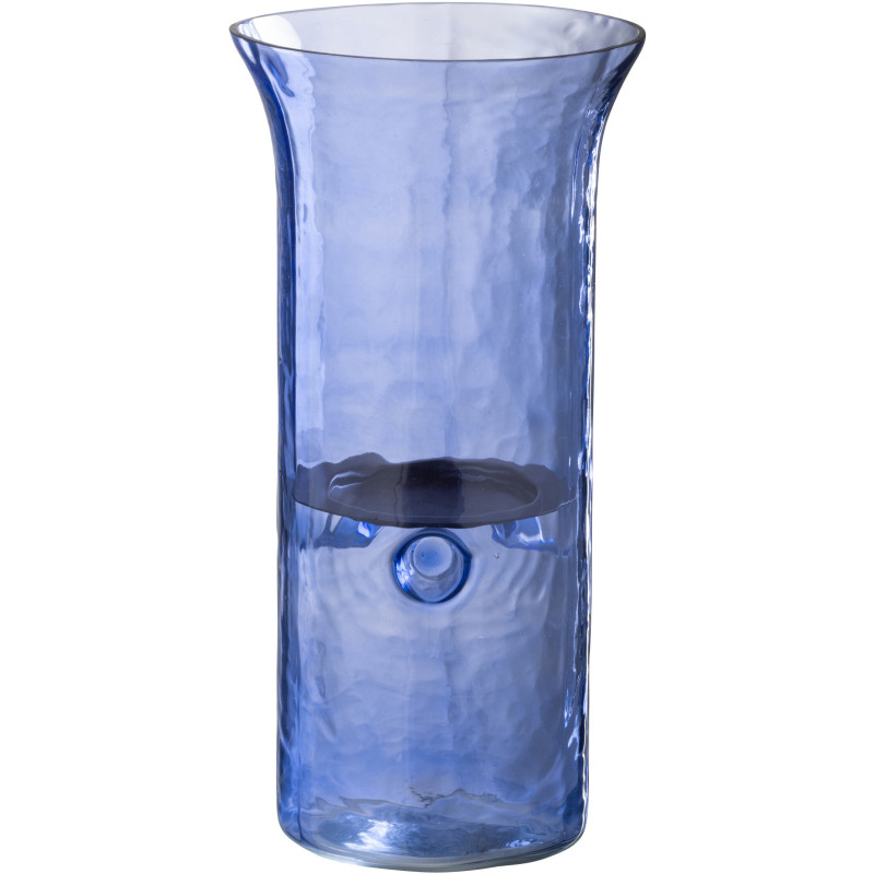 Grand Photophore moderne cylindrique Hauteur 30 cm en Verre Bleu Métal Noir Tarifa - 1