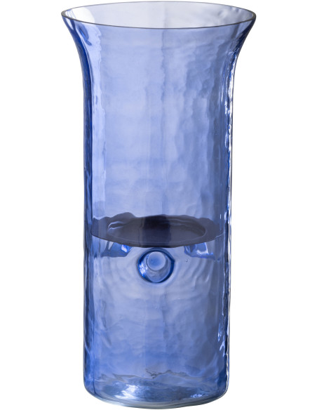 Grand Photophore moderne cylindrique Hauteur 30 cm en Verre Bleu Métal Noir Tarifa - 1