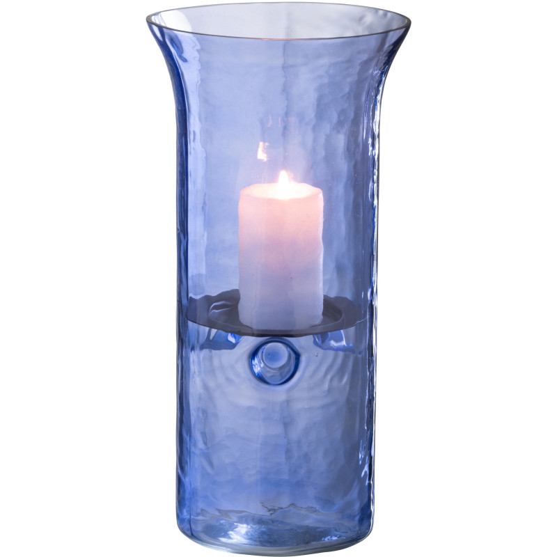 Grand Photophore moderne cylindrique Hauteur 30 cm en Verre Bleu Métal Noir Tarifa - 3