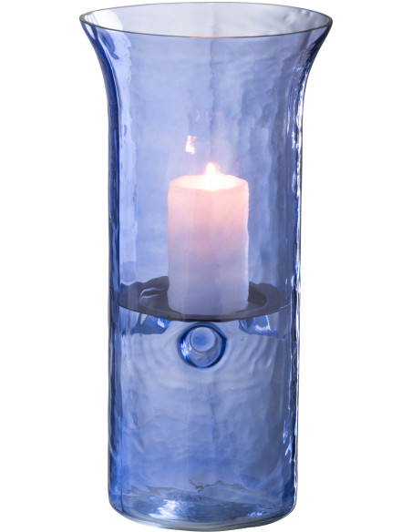 Grand Photophore moderne cylindrique Hauteur 30 cm en Verre Bleu Métal Noir Tarifa - 3