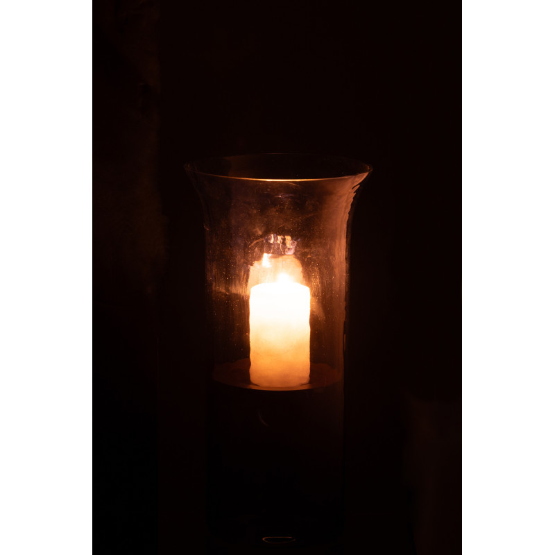 Grand Photophore moderne cylindrique Hauteur 30 cm en Verre Bleu Métal Noir Tarifa - 4