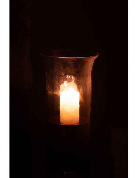 Grand Photophore moderne cylindrique Hauteur 30 cm en Verre Bleu Métal Noir Tarifa - 4