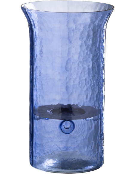 Grand Photophore moderne cylindrique Hauteur 34 cm en Verre Bleu Métal Noir Tarifa - 1