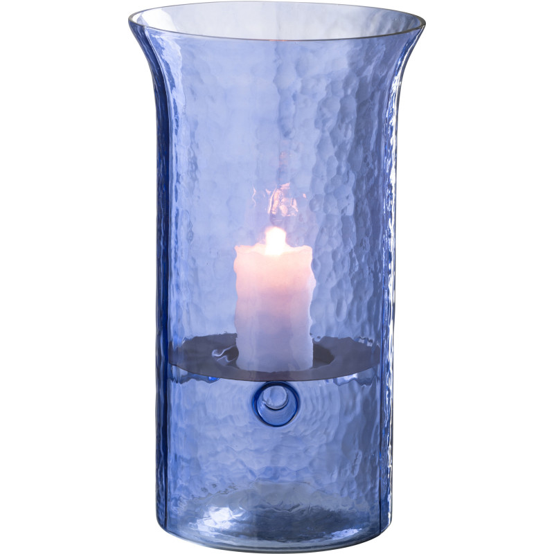 Grand Photophore moderne cylindrique Hauteur 34 cm en Verre Bleu Métal Noir Tarifa - 3