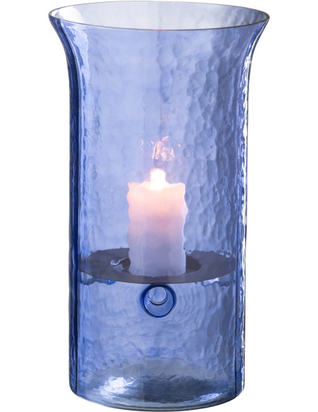 Grand Photophore moderne cylindrique Hauteur 34 cm en Verre Bleu Métal Noir Tarifa - 3