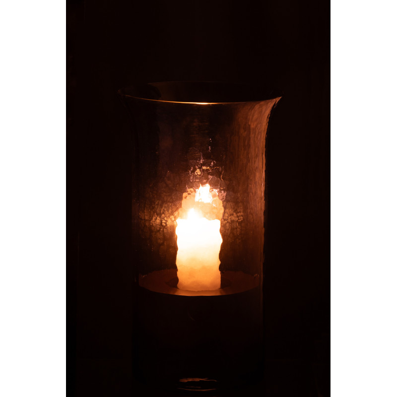 Grand Photophore moderne cylindrique Hauteur 34 cm en Verre Bleu Métal Noir Tarifa - 4