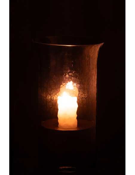 Grand Photophore moderne cylindrique Hauteur 34 cm en Verre Bleu Métal Noir Tarifa - 4