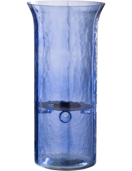 Grand Photophore moderne cylindrique Hauteur 41 cm en Verre Bleu Métal Noir Tarifa - 1