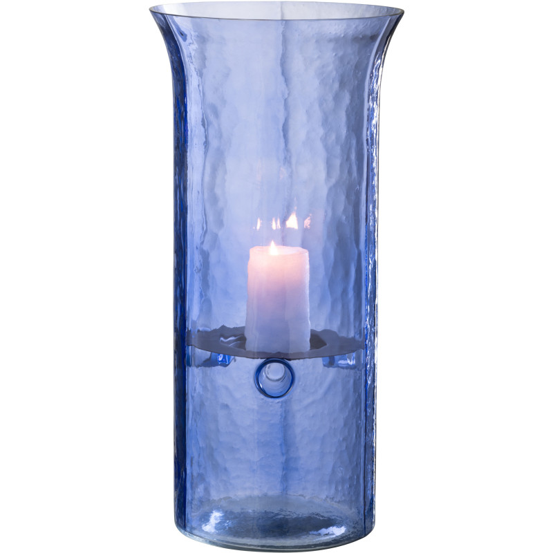 Grand Photophore moderne cylindrique Hauteur 41 cm en Verre Bleu Métal Noir Tarifa - 3