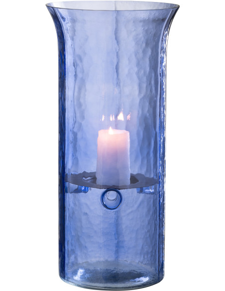 Grand Photophore moderne cylindrique Hauteur 41 cm en Verre Bleu Métal Noir Tarifa - 3