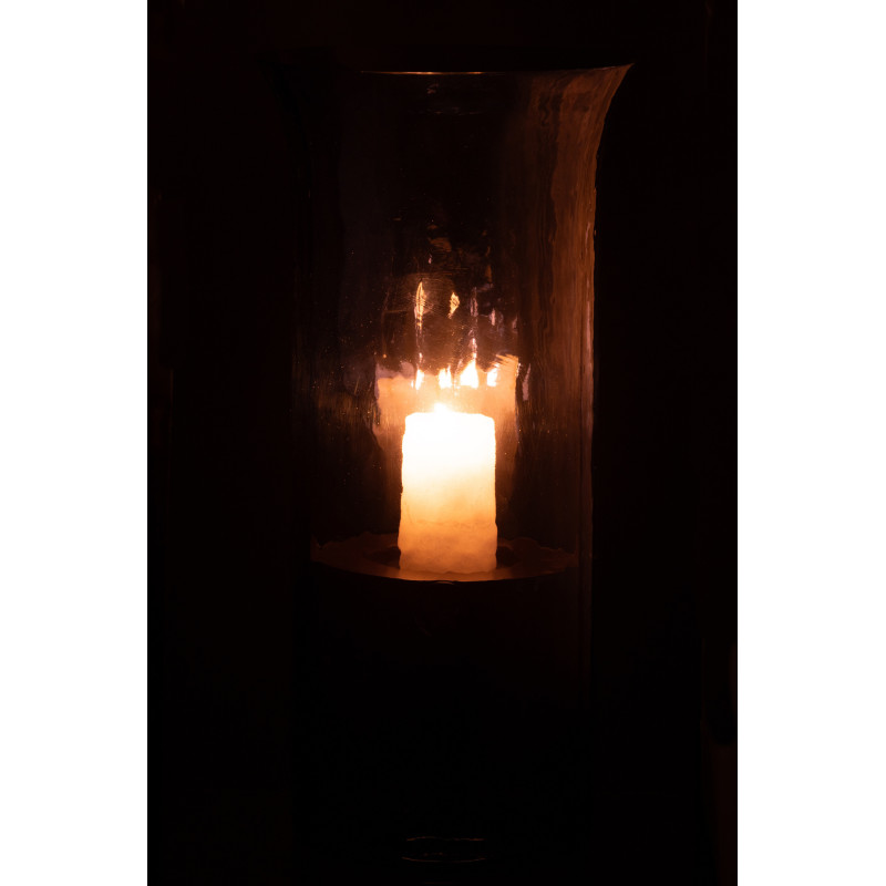 Grand Photophore moderne cylindrique Hauteur 41 cm en Verre Bleu Métal Noir Tarifa - 4