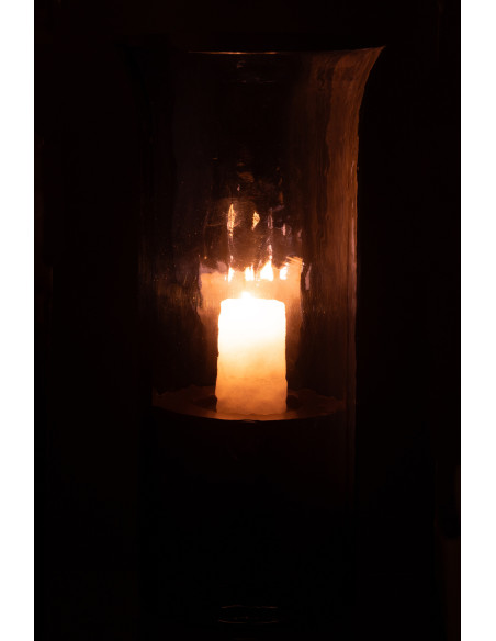 Grand Photophore moderne cylindrique Hauteur 41 cm en Verre Bleu Métal Noir Tarifa - 4