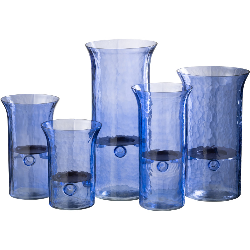 Grand Photophore moderne cylindrique Hauteur 41 cm en Verre Bleu Métal Noir Tarifa - 5