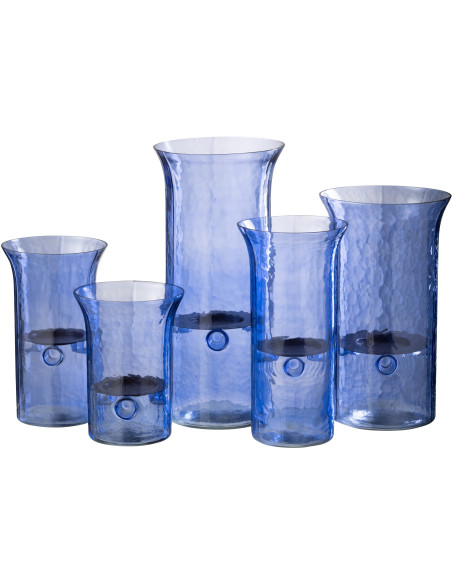 Grand Photophore moderne cylindrique Hauteur 41 cm en Verre Bleu Métal Noir Tarifa - 5