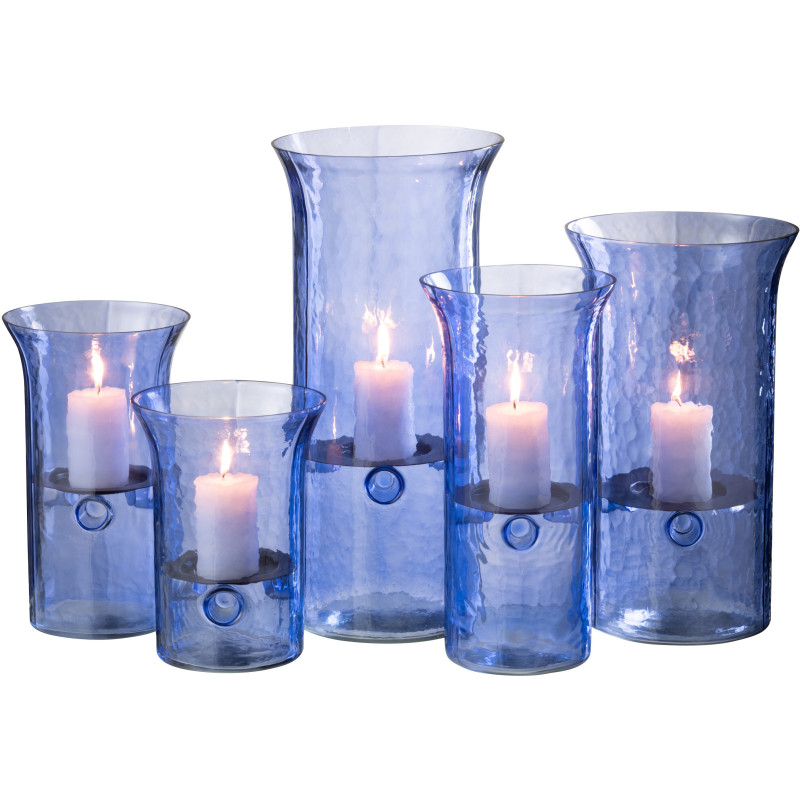 Grand Photophore moderne cylindrique Hauteur 41 cm en Verre Bleu Métal Noir Tarifa - 6