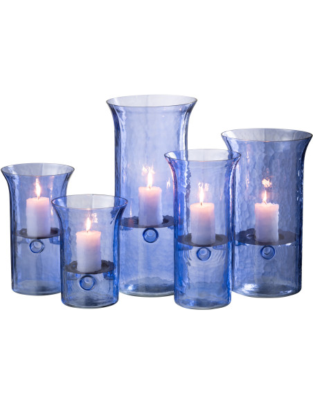 Grand Photophore moderne cylindrique Hauteur 41 cm en Verre Bleu Métal Noir Tarifa - 6